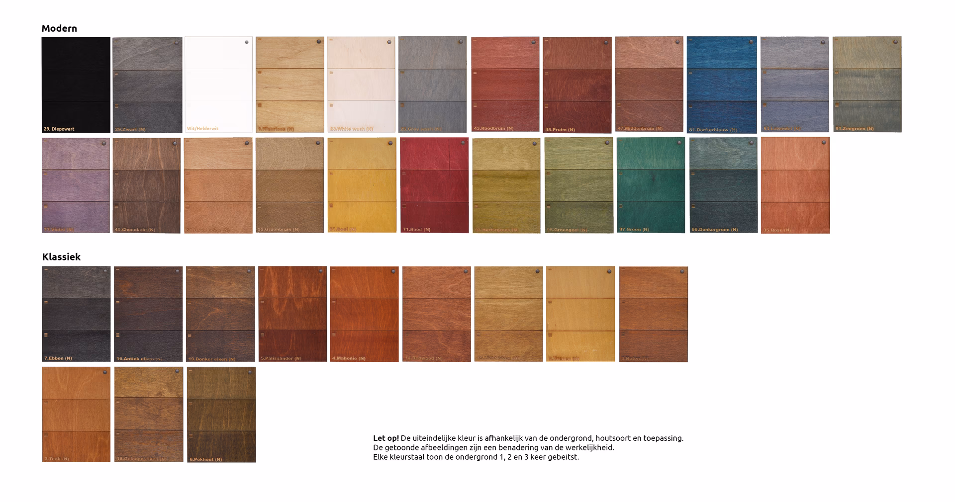 Hoeveel kleuren beits zijn er?